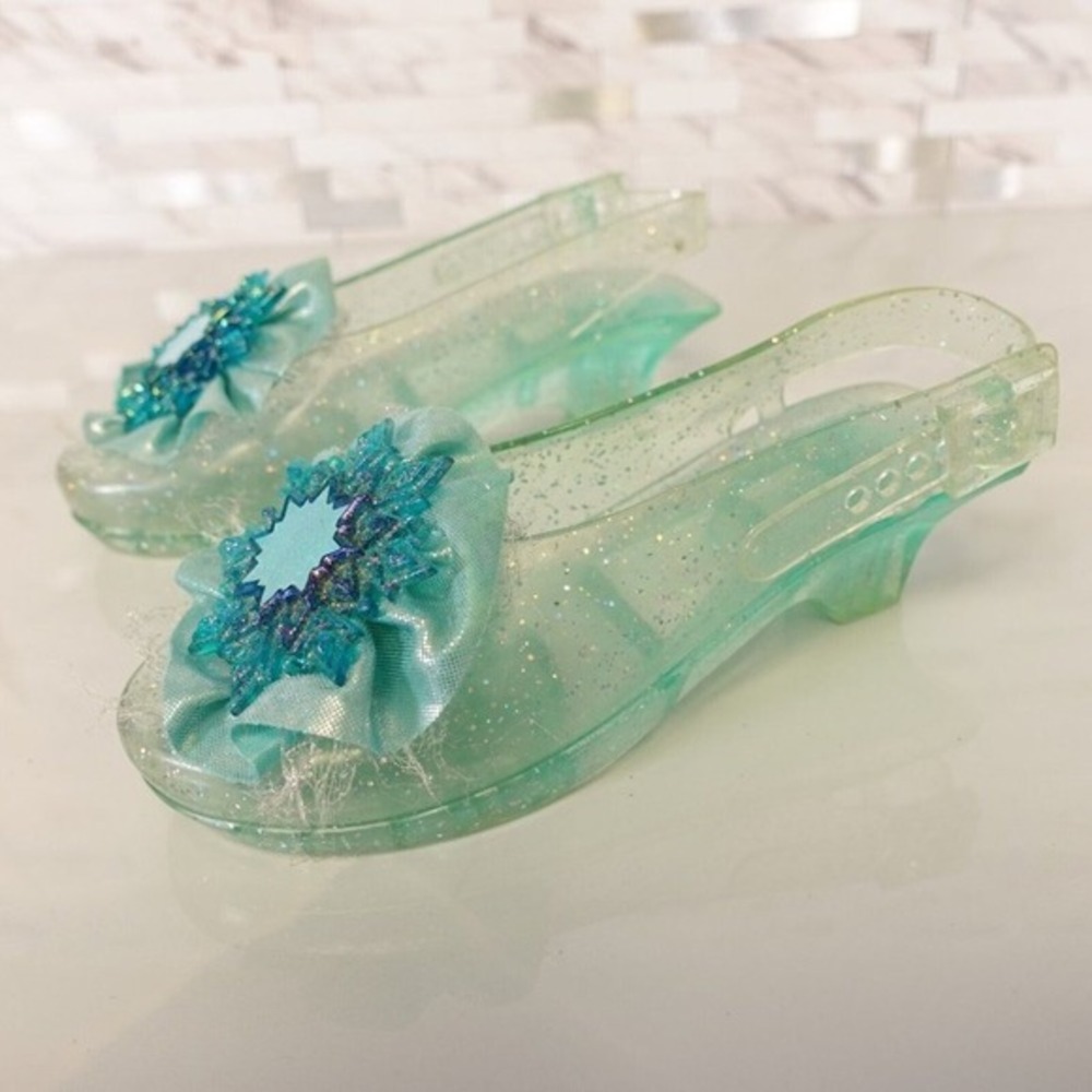 Y2K Princess Jelly Shoes Girls 1.5 Blue Green Kid Glass Slippers Glitter DISNEY